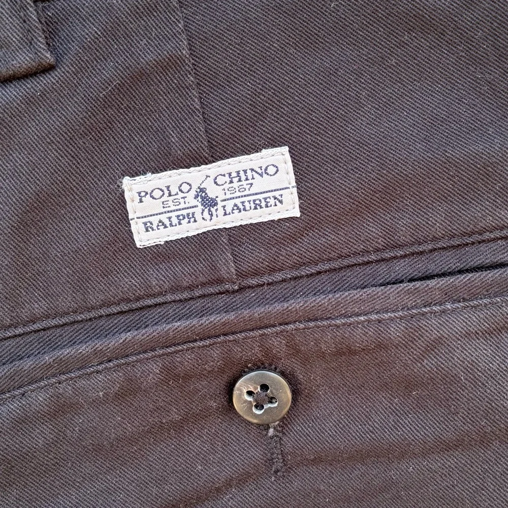 RALPH LAUREN POLO CHINO—Vintage—Men’s 34 x 32—Black—High-Rise—Pleats, Cuffs - Picture 2 of 9